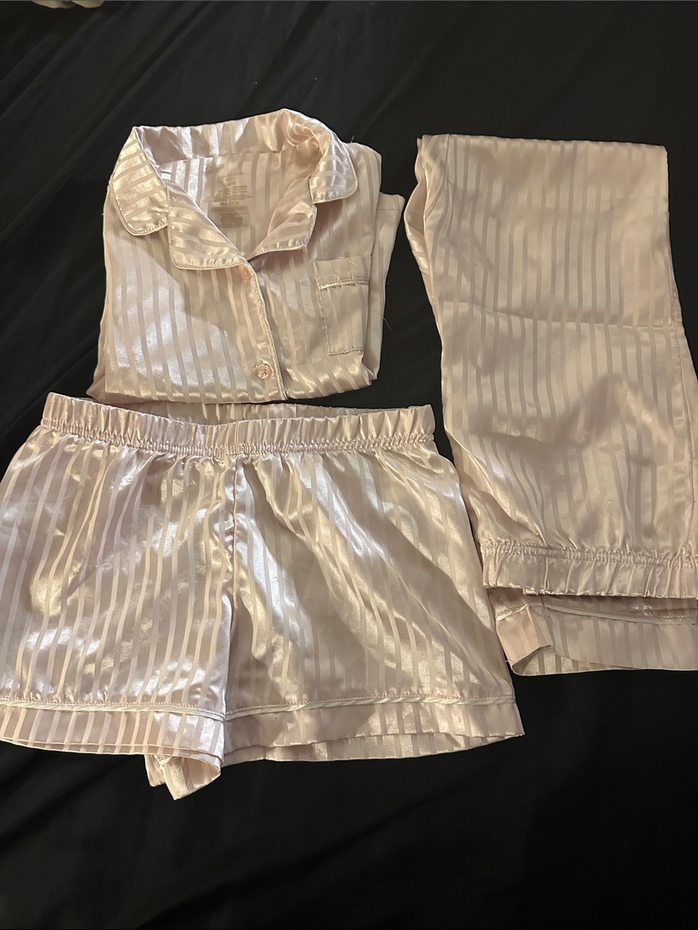 Tahari Blush Satin Stripe 3-Piece Pajama Set